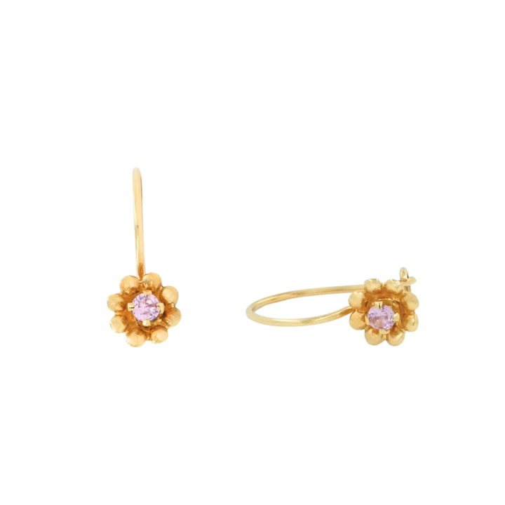 Aro Colgante Flor Gancho Seguro Oro 18K