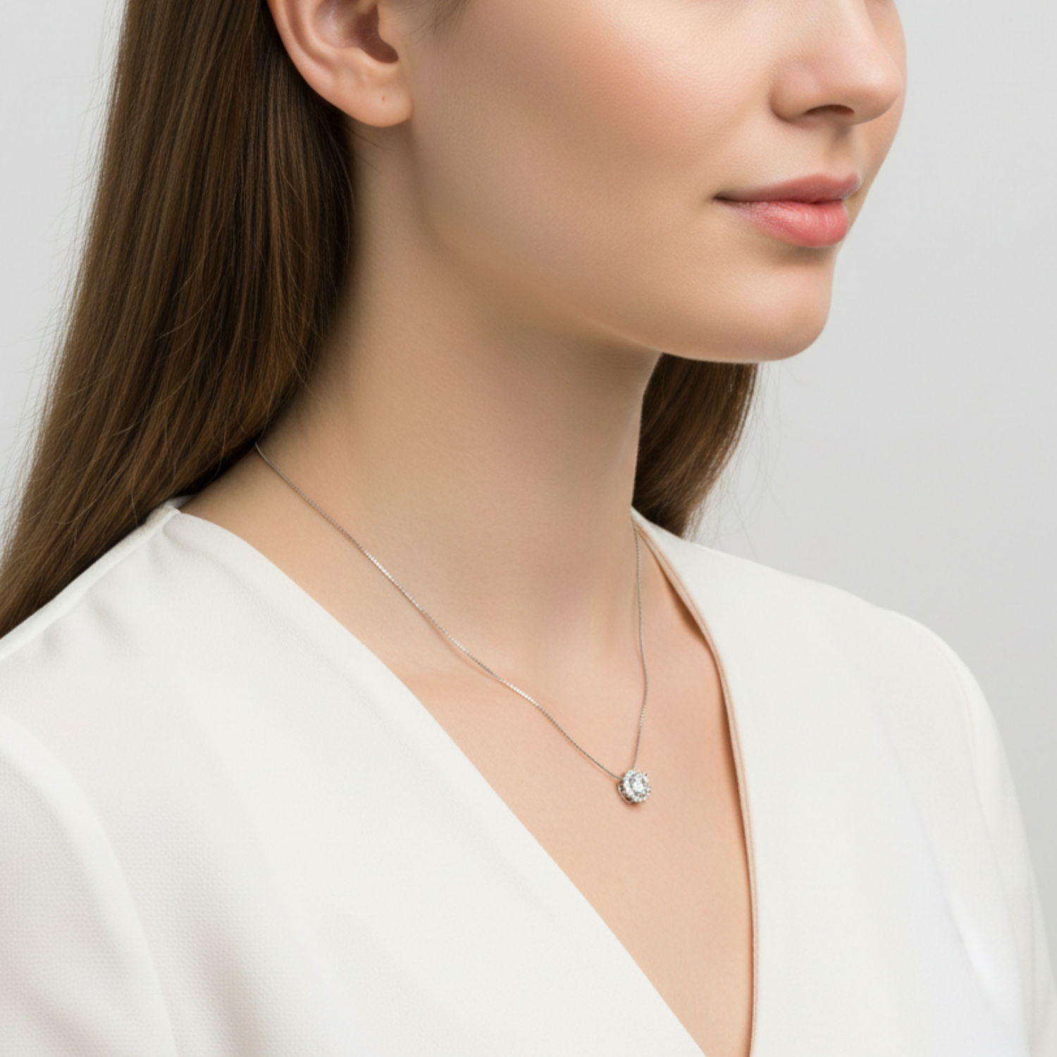 Collar Flor Oro Blanco 18K - Imagen 2
