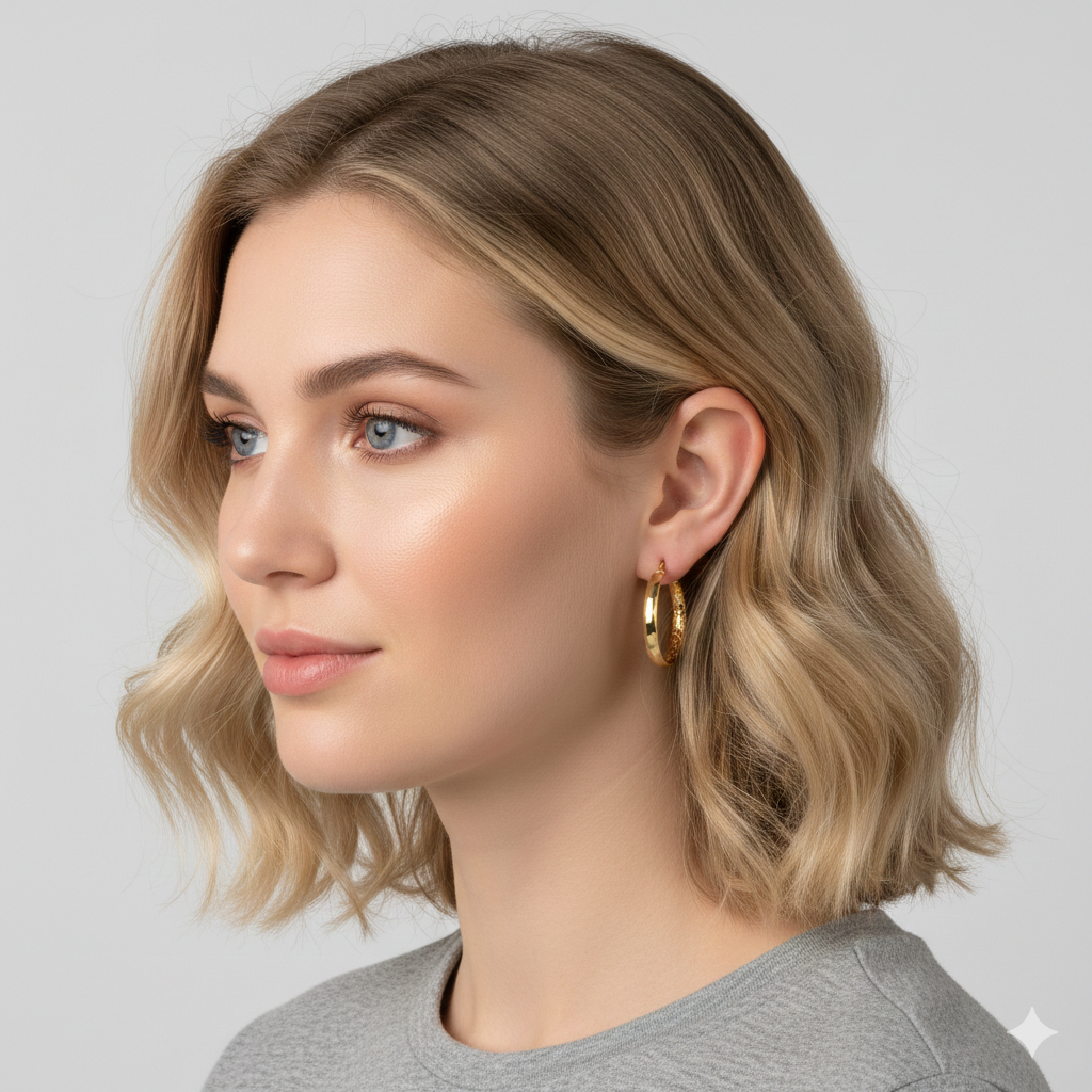 Argollas Facetada 23mm Oro 18K - Imagen 2