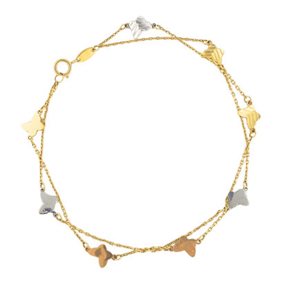 Pulsera Doble Mariposas 19cm Oro 18K y Oro Blanco