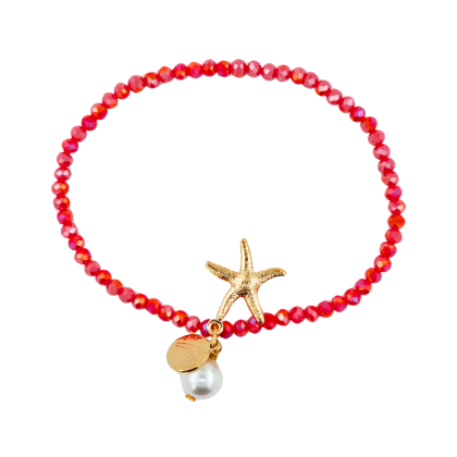 Pulsera Roja Estrella de Mar Dorada