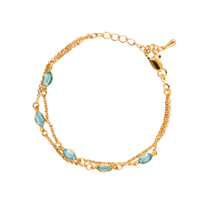 Pulsera Doble Piedras Turquesas 17cm + alargue