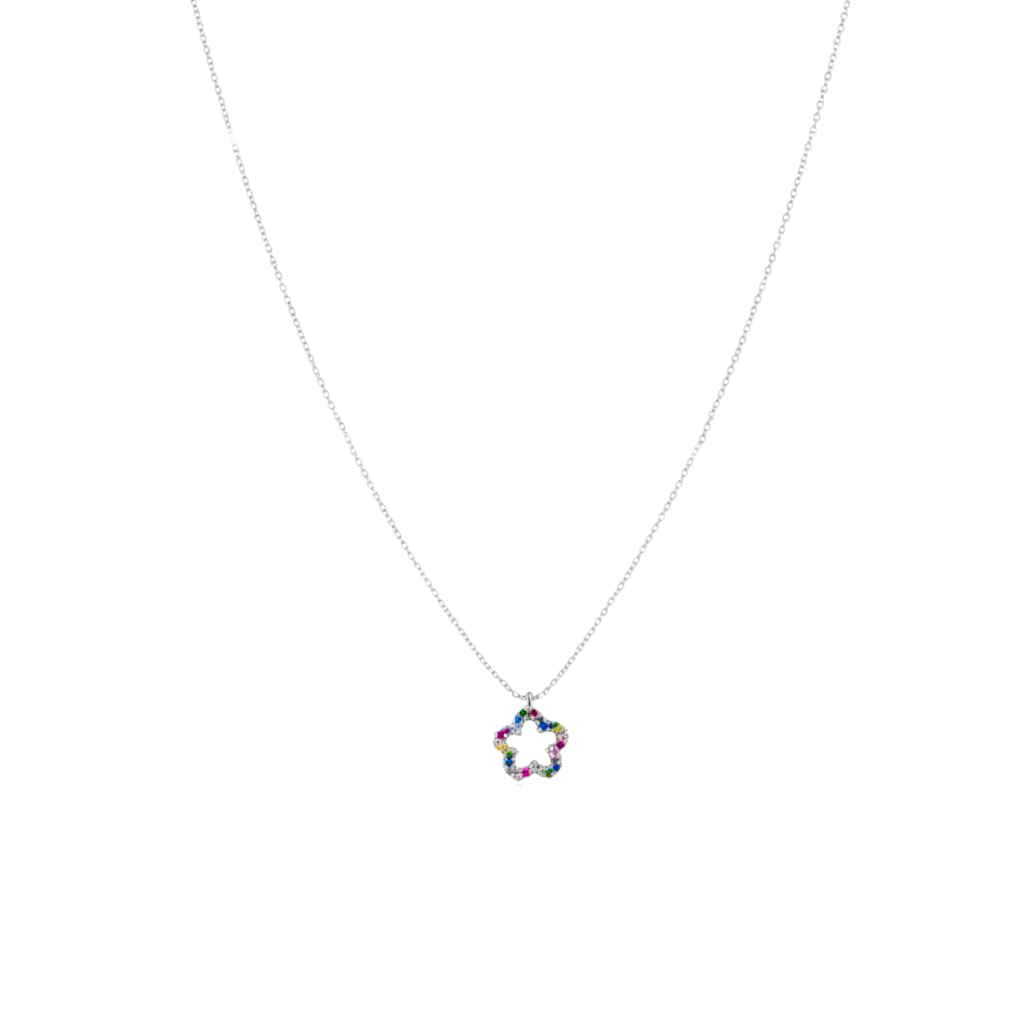 Collar Flor Multicolor Oro Blanco 18K