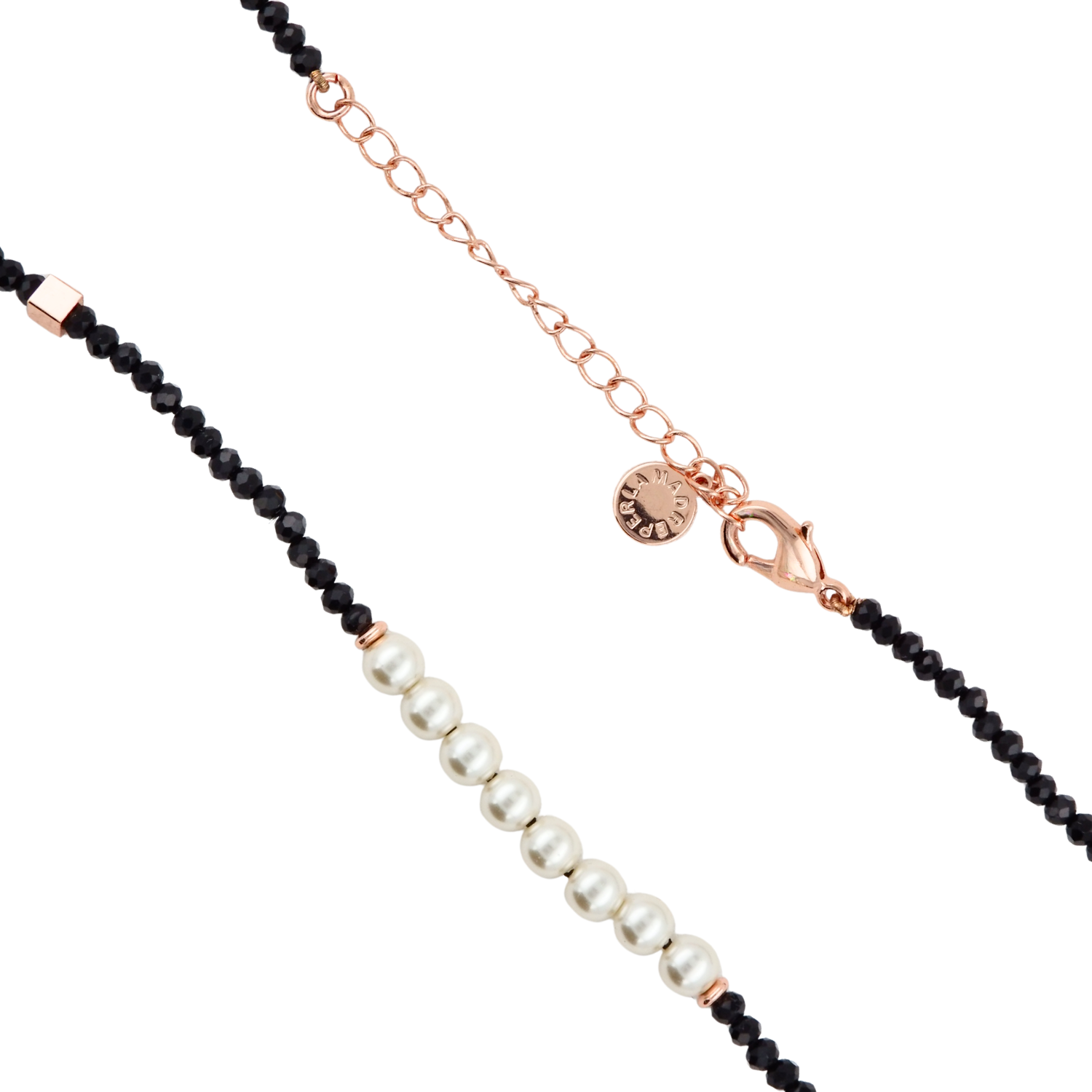 Collar Piedra Negra + Perlas 40cm + alargue - Imagen 2