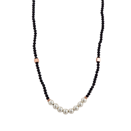 Collar Piedra Negra + Perlas 40cm + alargue
