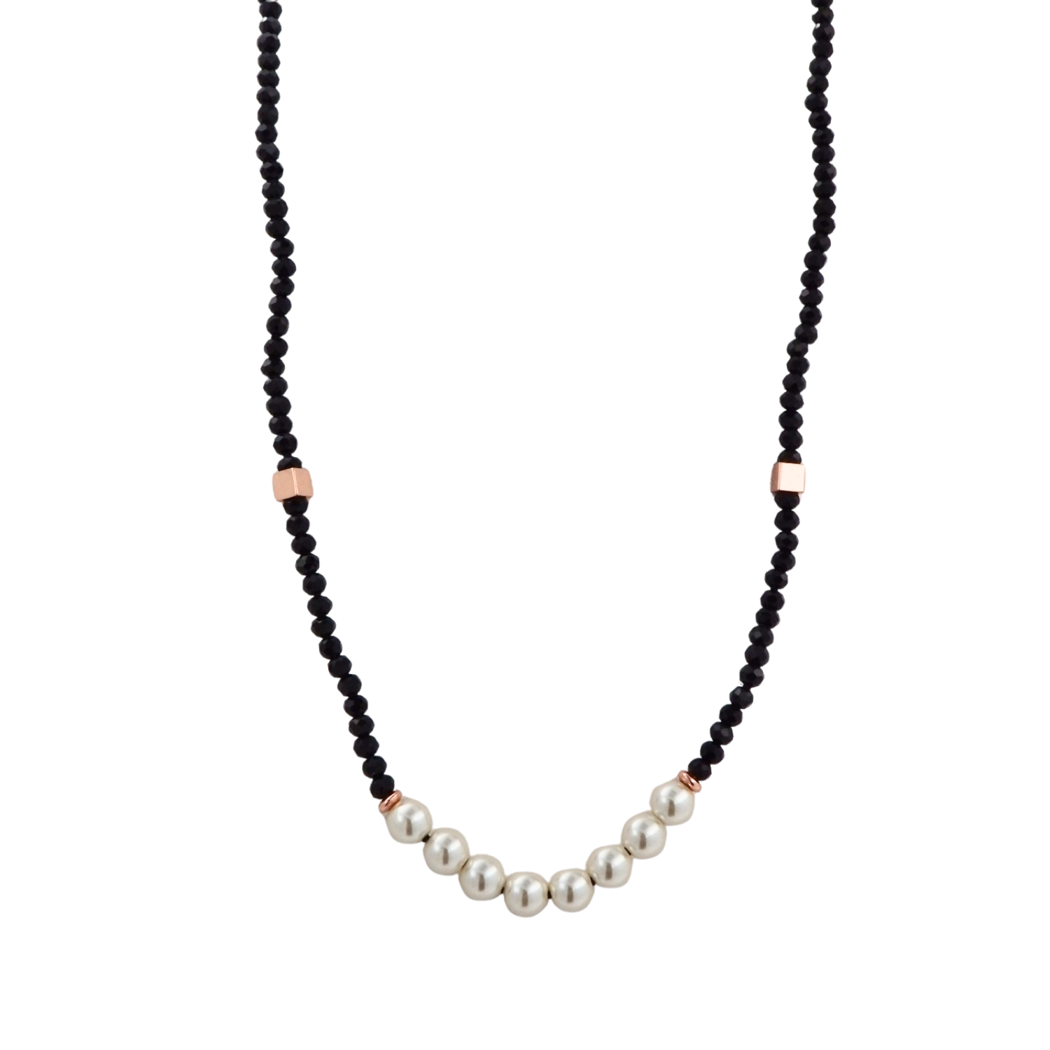 Collar Piedra Negra + Perlas 40cm + alargue