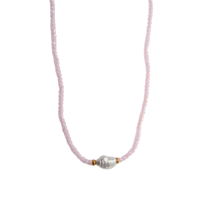 Collar Piedra Rosada + Perla 40cm + alargue