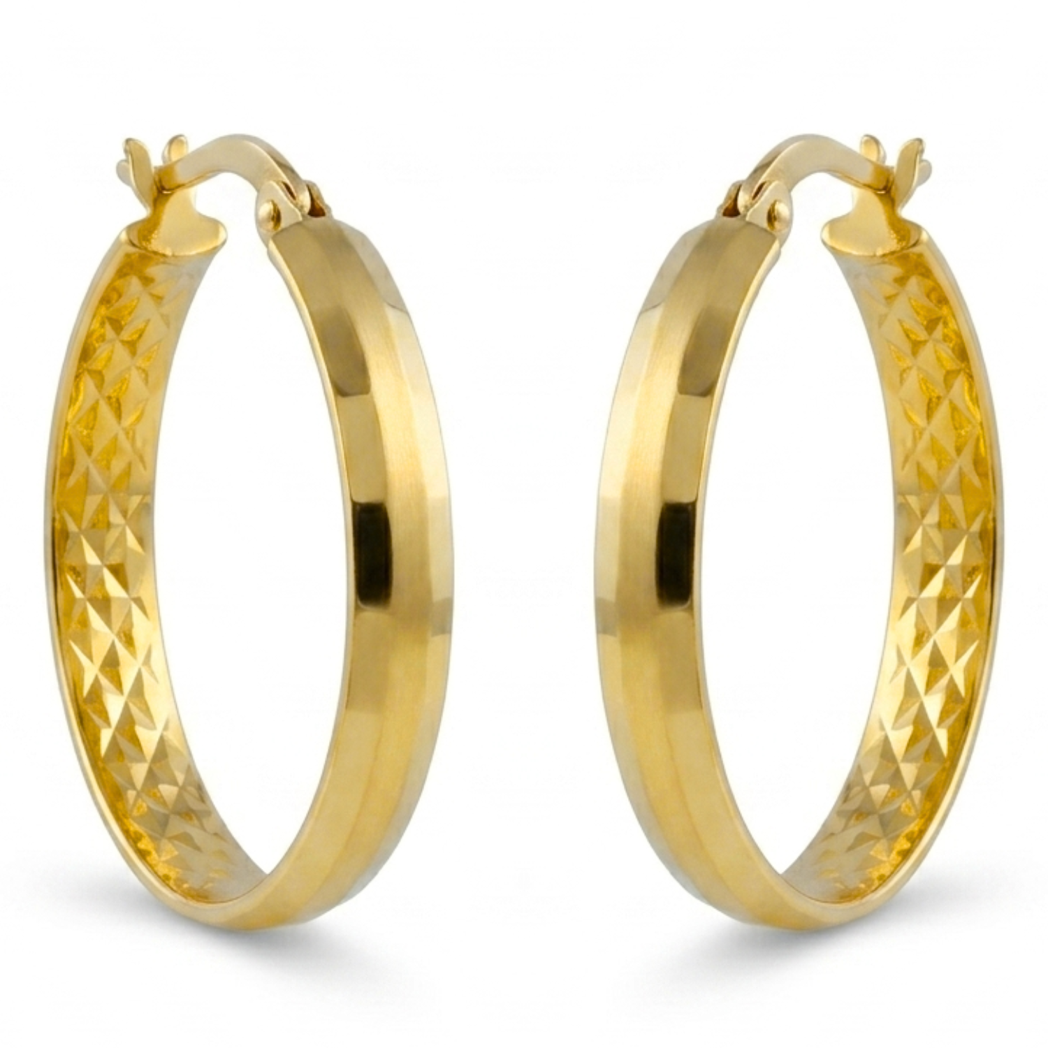 Argollas Facetada 23mm Oro 18K