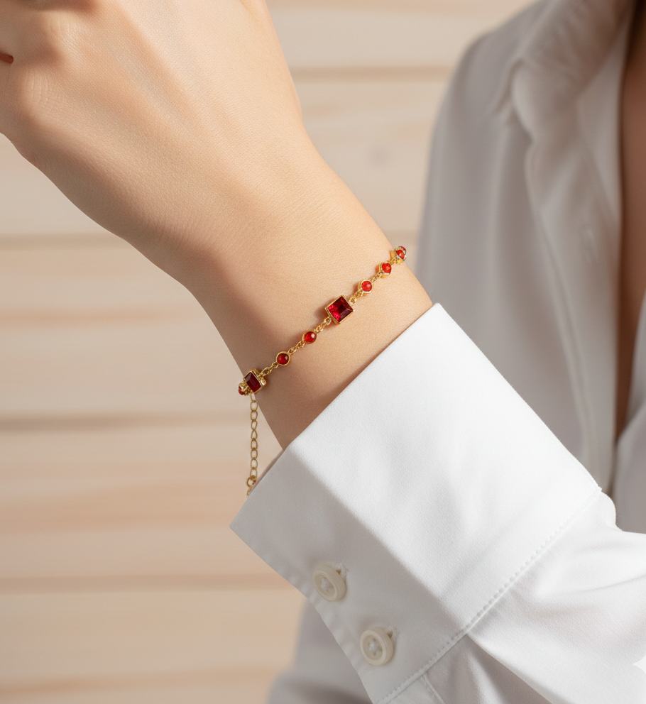 Pulsera Piedras Rubí 17cm + alargue - Imagen 2