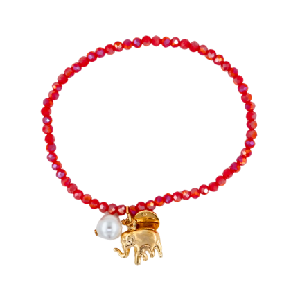 Pulsera Roja Elefante Dorado