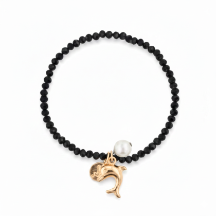 Pulsera Negra Delfin Dorada
