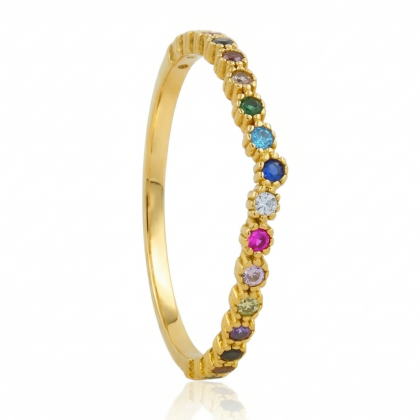 Anillo Cintillo circón multicolor Oro 18K