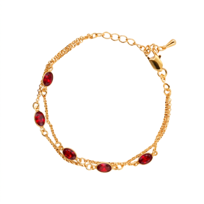 Pulsera Doble Piedras Rubi 17cm + alargue