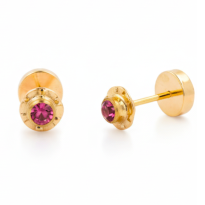 Aro Abridor Tic Redondo Circón Fucsia Oro 18K