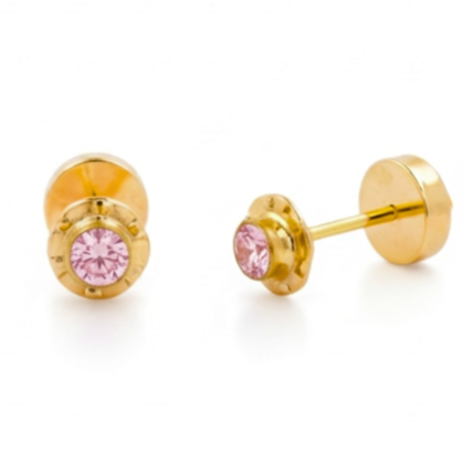 Aro Abridor Tic Redondo Circón Rosa Oro 18K