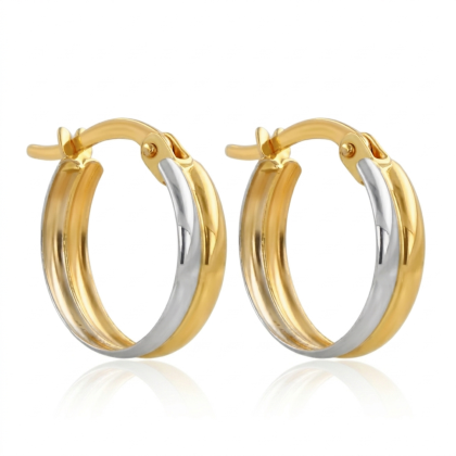 Argolla Doble Bicolor Oro Blanco y Oro Amarillo 12mm 18K