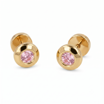 Aro Abridor Tic Redondo Circón Rosa Oro 18K