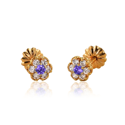 Aro Apegado Flor Circón 5mm Oro 18K